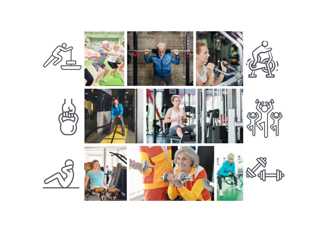 Personnes âgées faisant des exercices de musculation pour prévenir la sarcopenie.